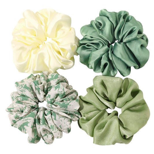 Ivyu oversized scrunchie front view shows full volume and green satin finish