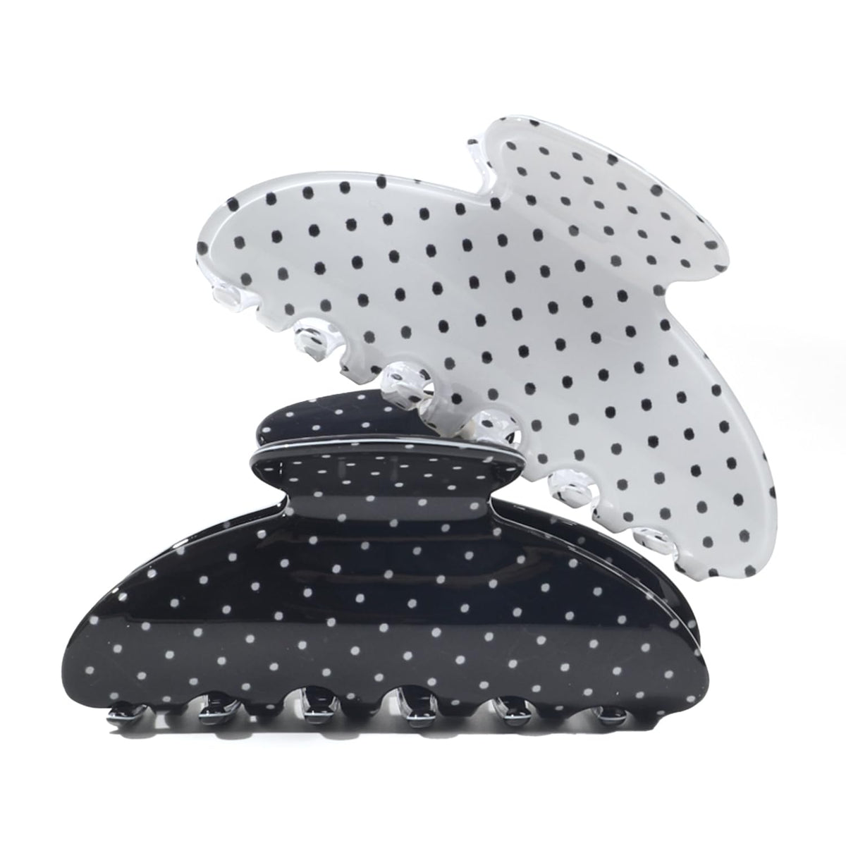 Ivyu clip front view showing polka dot pattern and glossy finish for style