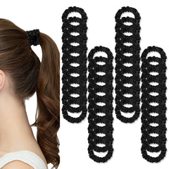 Ivyu front pack showing 40 black satin scrunchies, convenient bulk supply