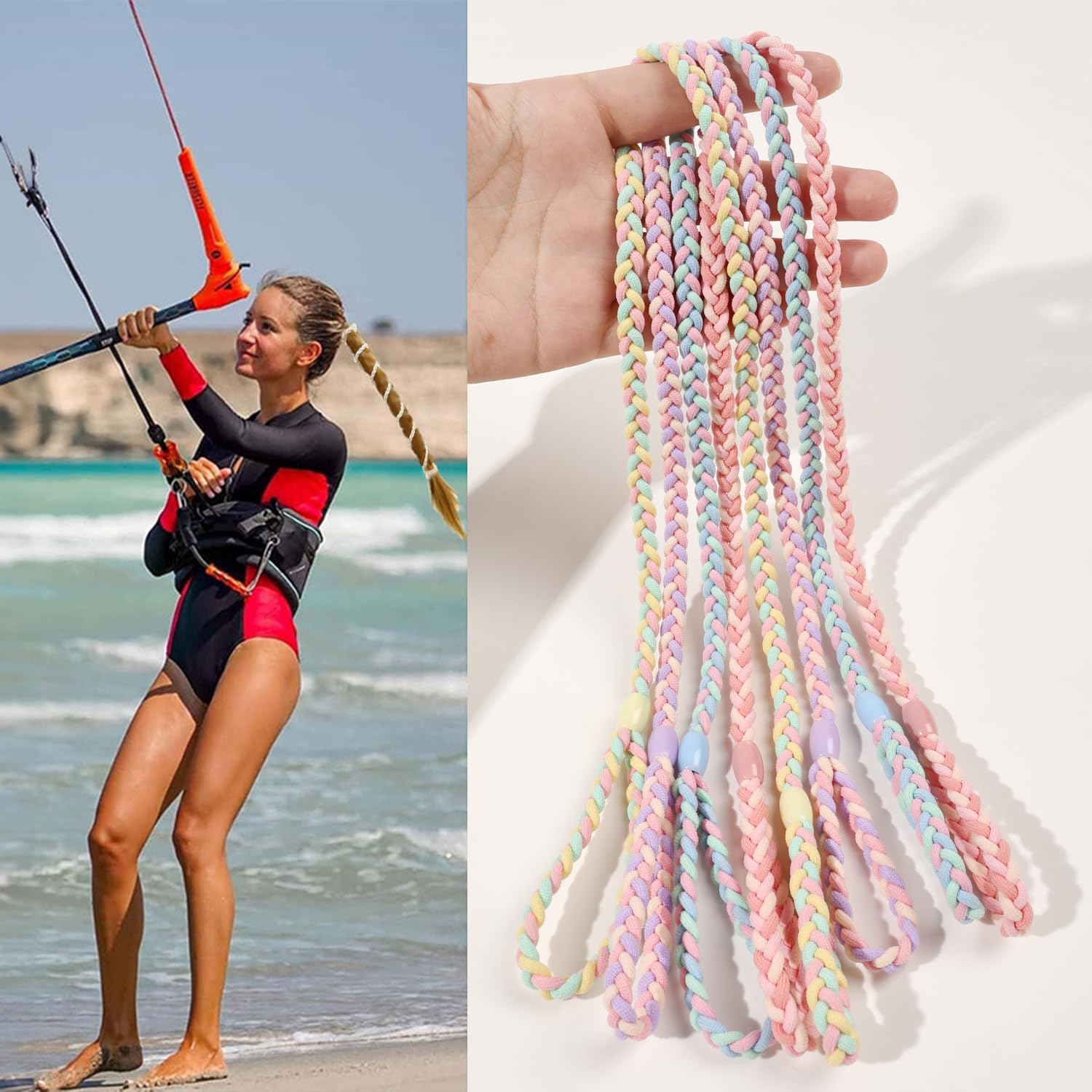 Ivyu hair tie shown on hand to demonstrate length and stretch