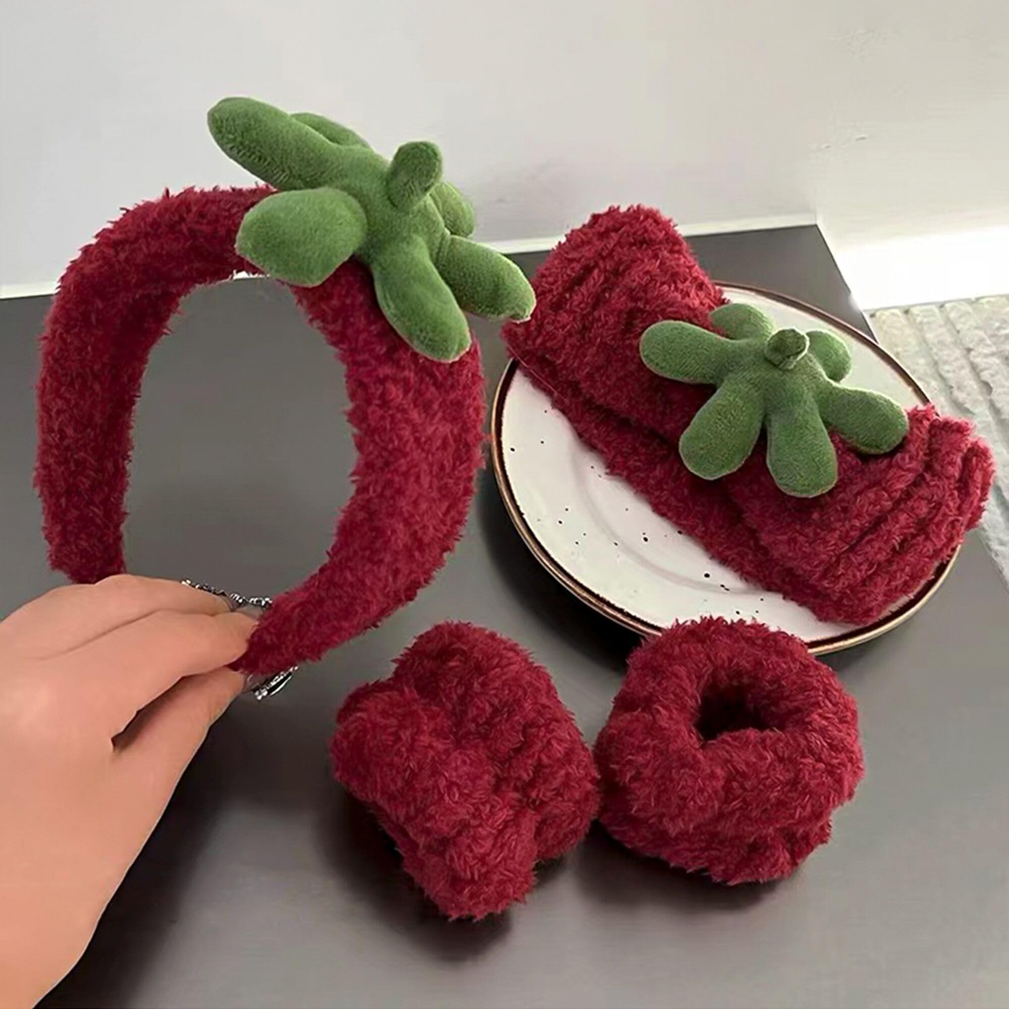 Ivyu strawberry headband front view shows cute design and secure hold