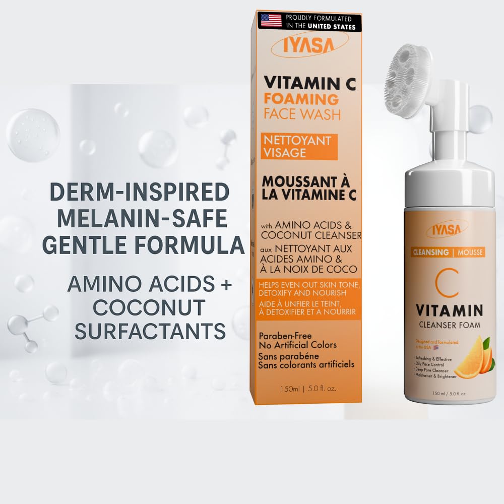 IYASA label ingredients highlighting vitamin C and amino-acid cleansers benefit