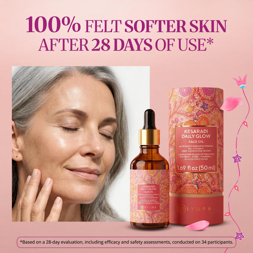The Ayurveda Experience iYURA Kesaradi application on skin illustrating quick hydration and glow