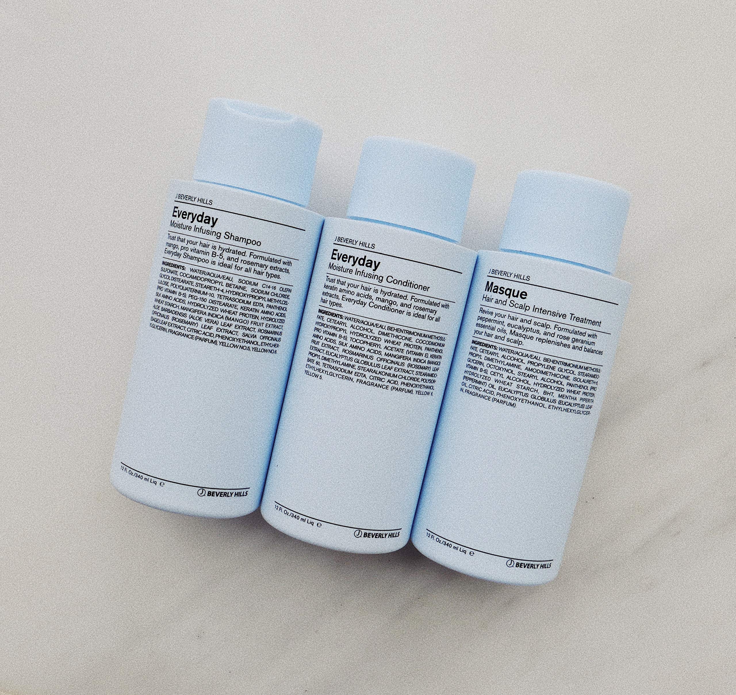 J Beverly Hills bottle staged in shower scene indicating refreshing eucalyptus wash experience
