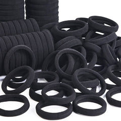 J-MEE front view of 100 black hair bands showing pack and quantity benefit