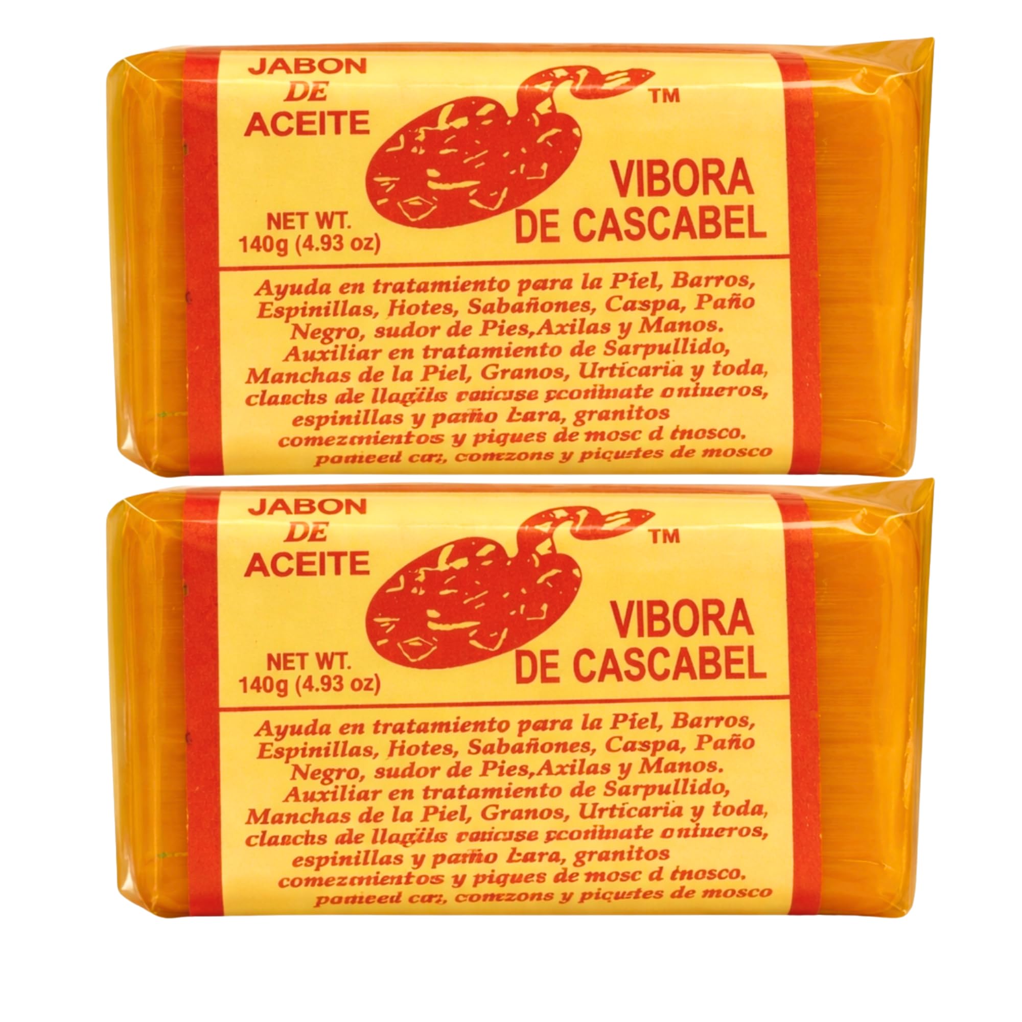 JABON DE ACEITE VIBORA DE CASCABEL front packaging showing two wrapped bars and brand
