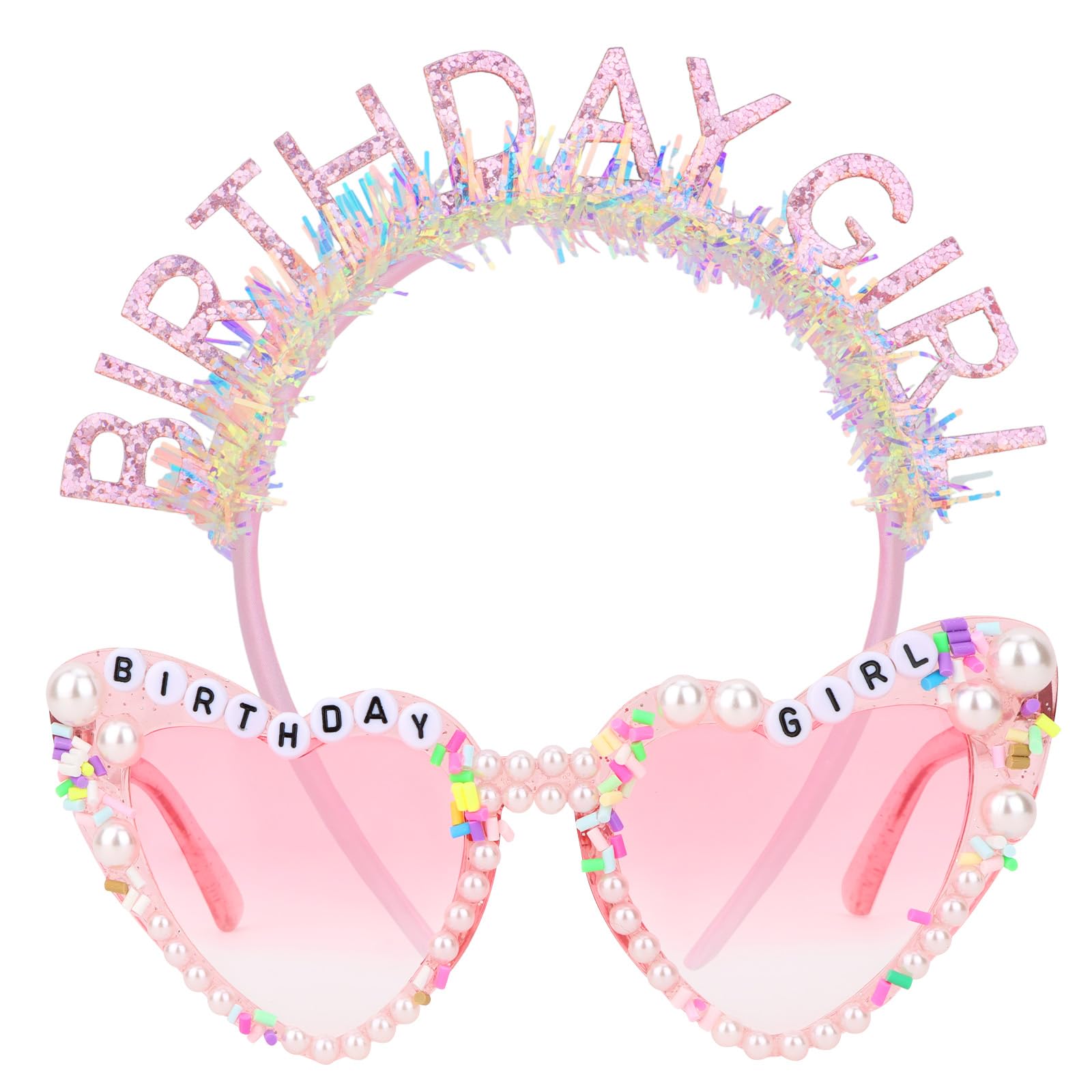 Jaciya pink glitter headband front view adding party sparkle