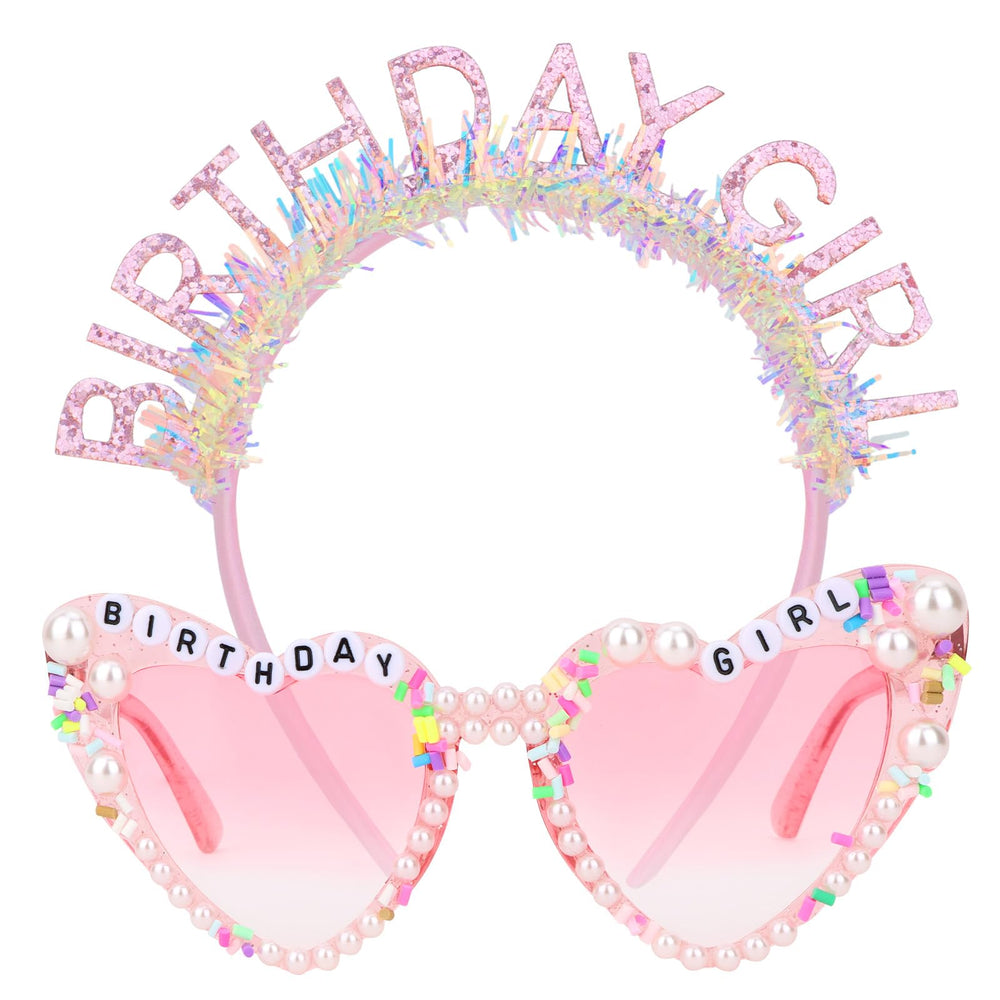 Jaciya pink glitter headband front view adding party sparkle