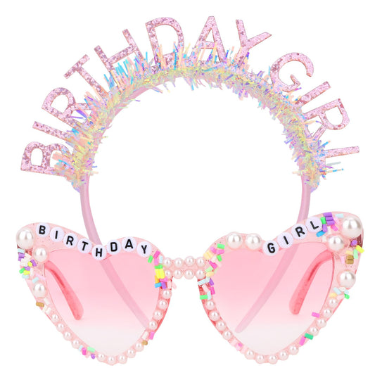 Jaciya pink glitter headband front view adding party sparkle