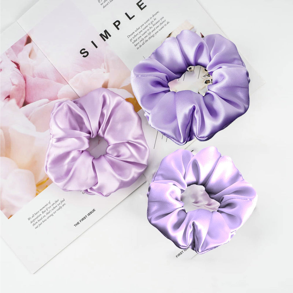 Jaciya scrunchies laid flat with measurements showing fit and size
