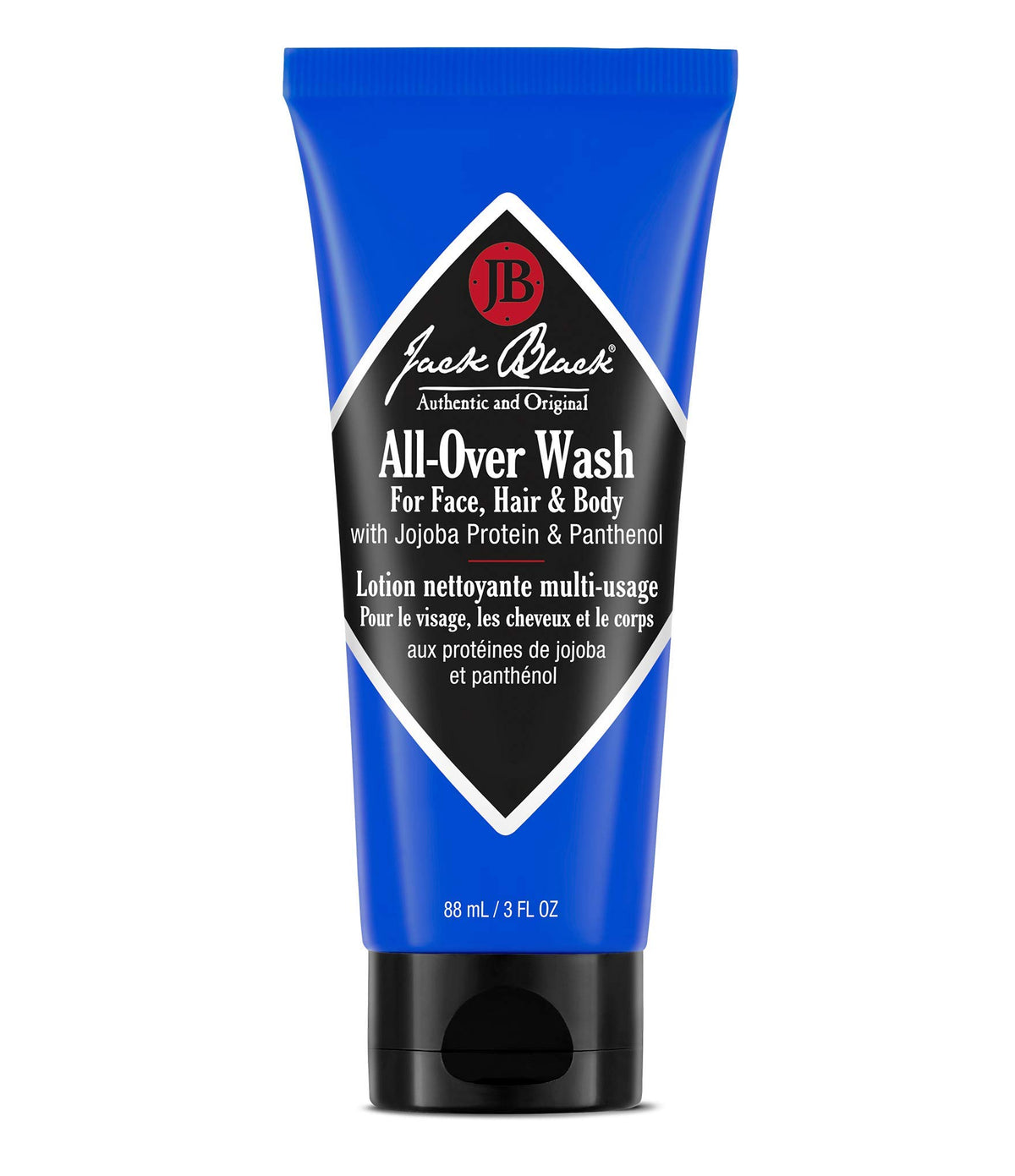 Jack Black front packaging showing the all-over wash, clear product ID and travel size benefit