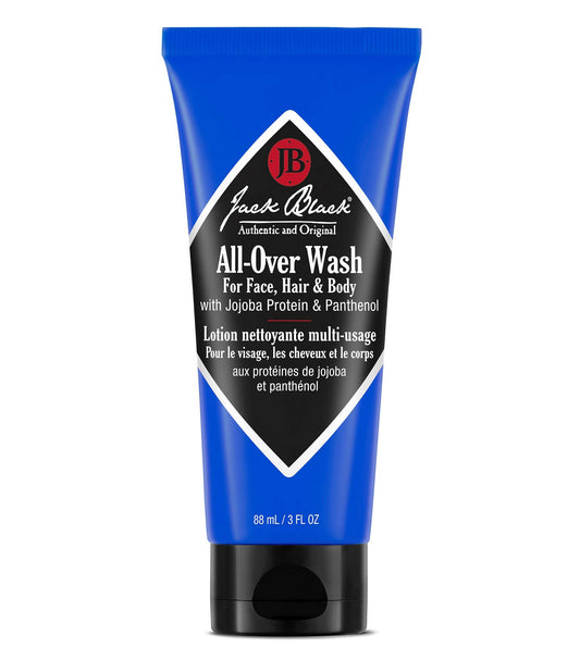 Jack Black front packaging showing the all-over wash, clear product ID and travel size benefit
