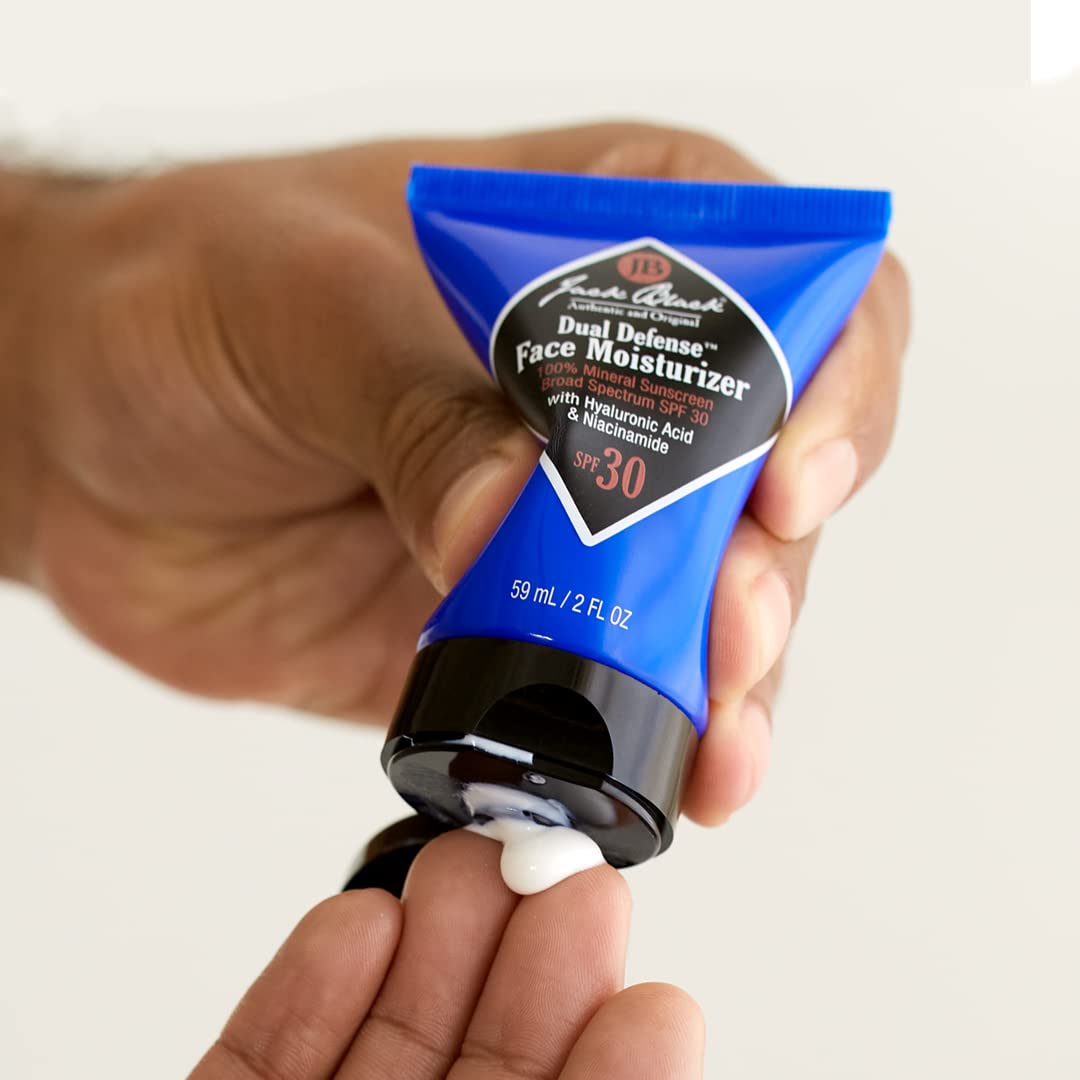 Jack Black product label close-up highlighting SPF 30 and ingredient benefits