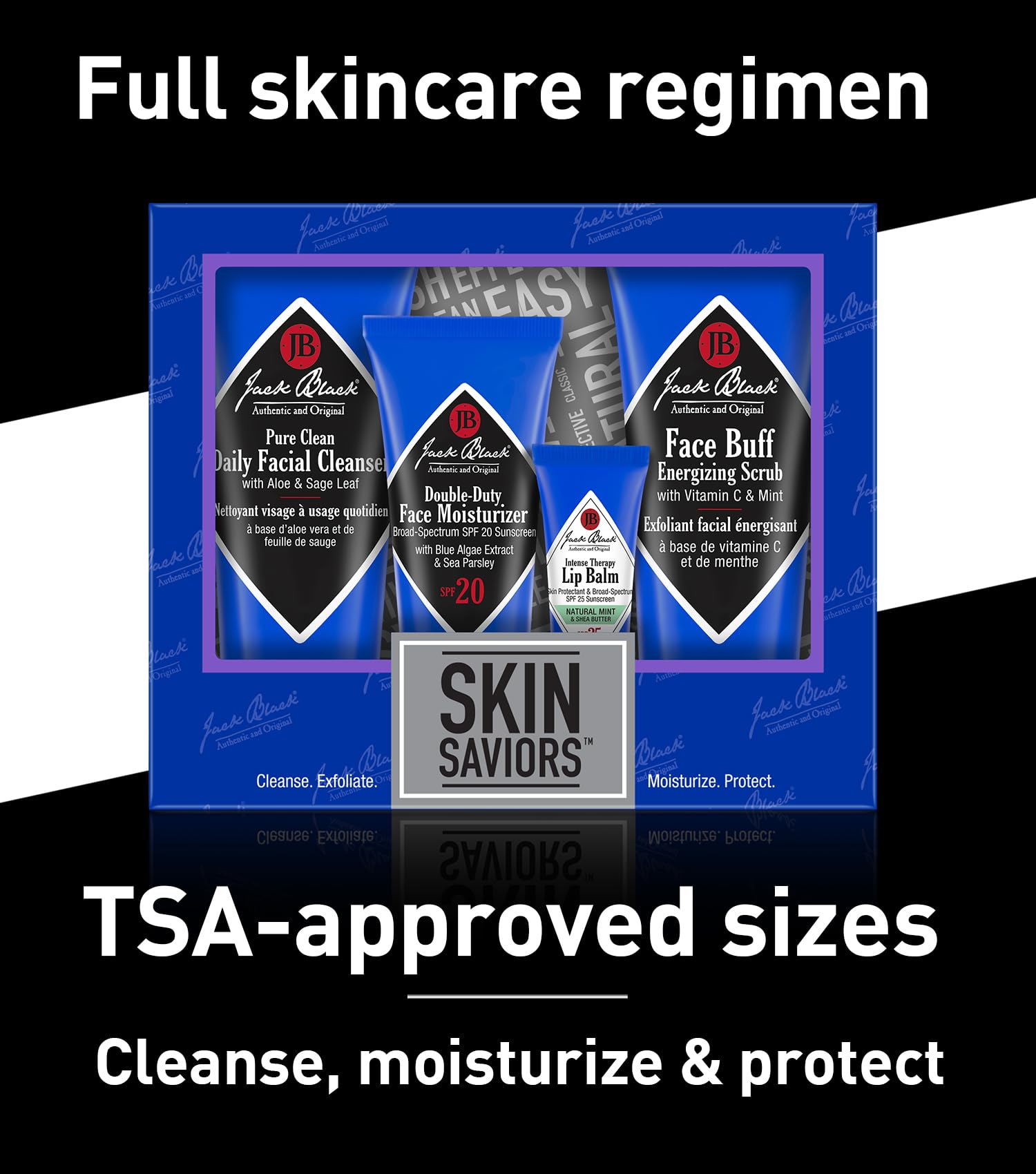 Jack Black ingredients label closeup highlighting dermatologist-tested formula