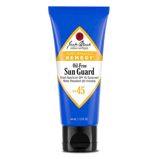 Jack Black front tube showing SPF 45 label and compact travel size benefit