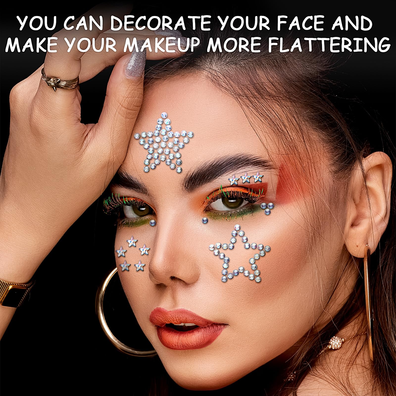 Jacnkb gems applied around eye for festival makeup, adding instant radiance
