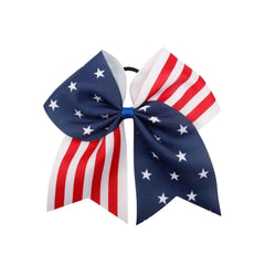 Jacnkb front view of patriotic ribbon bow showing festive stars and stripes