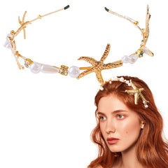 Jaczora front view gold starfish headband showing full design and shimmer