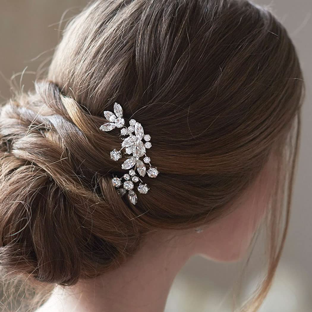 JAKAWIN bridal hair comb front view showing rhinestones and shine benefit