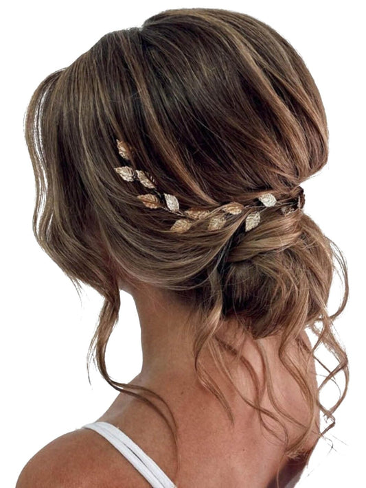 JAKAWIN gold hair vine front view showing elegant leaf design and shimmer