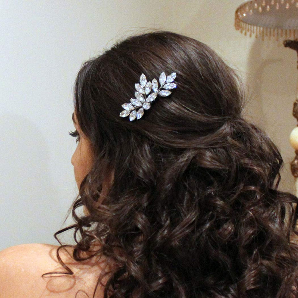 JAKAWIN silver hair comb front view showing elegant rhinestone sparkle