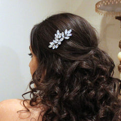 JAKAWIN silver hair comb front view showing elegant rhinestone sparkle