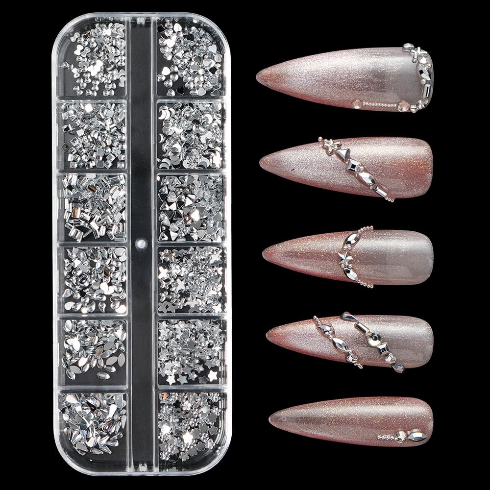 Jaliya applied rhinestones on manicured nail highlighting decorative impact and durability