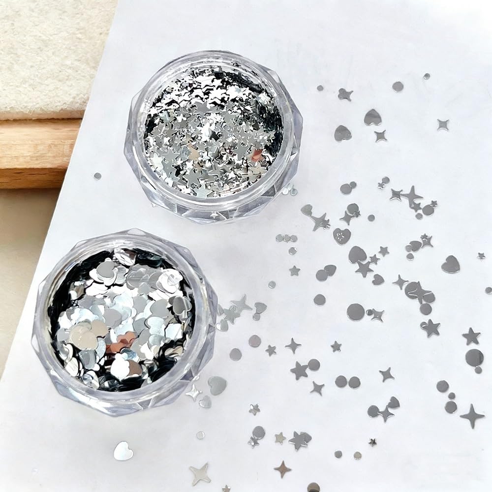 Jaliya single jar opened showing silver sequins and tidy container for easy reuse
