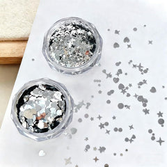 Jaliya single jar opened showing silver sequins and tidy container for easy reuse