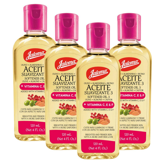 Jaloma front packaging pack of four bottles showing product and size benefit