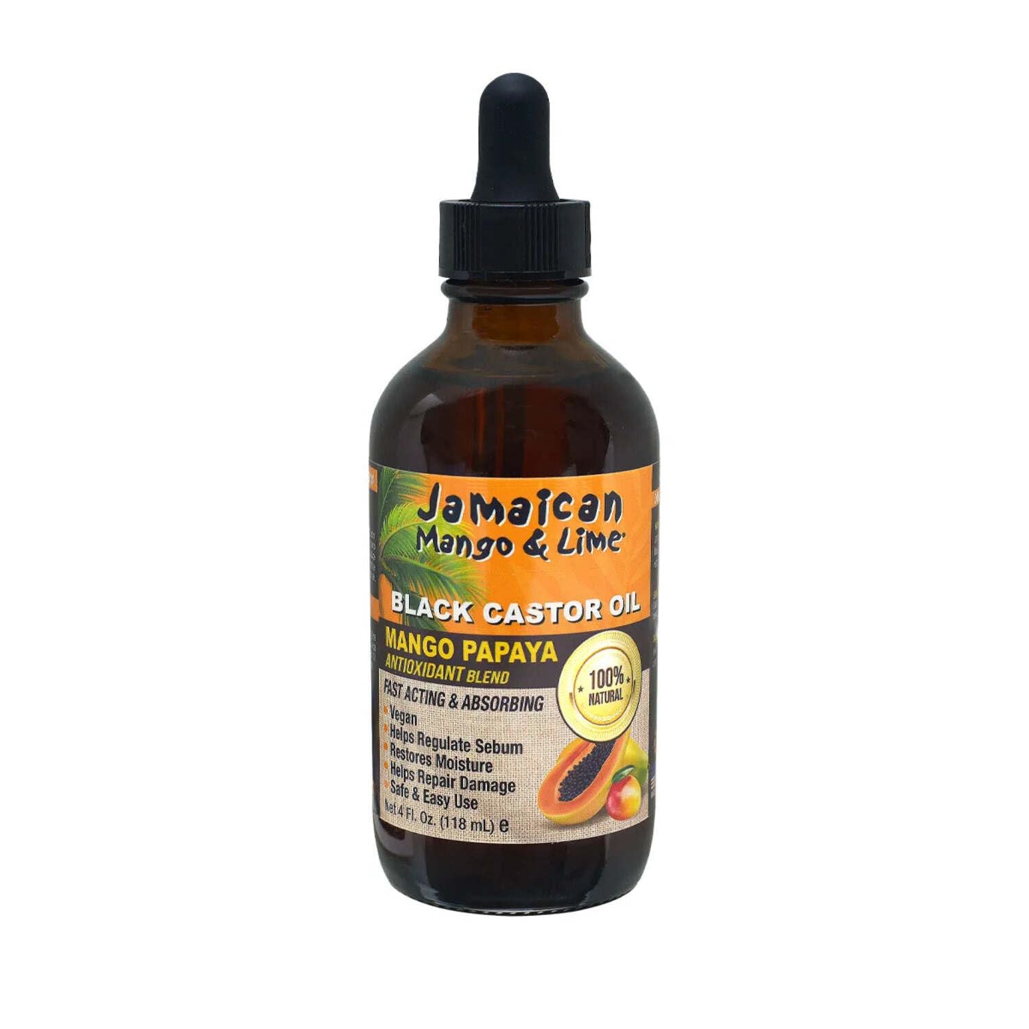 Jamaican Mango & Lime front packaging showing 4oz bottle and label benefits