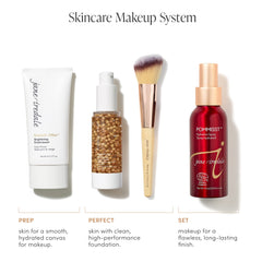 jane iredale bottle beside ruler illustrating compact size and portability