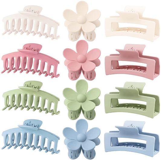 JANFUN front packaging showing 12 large claw clips and variety — durable kit benefit