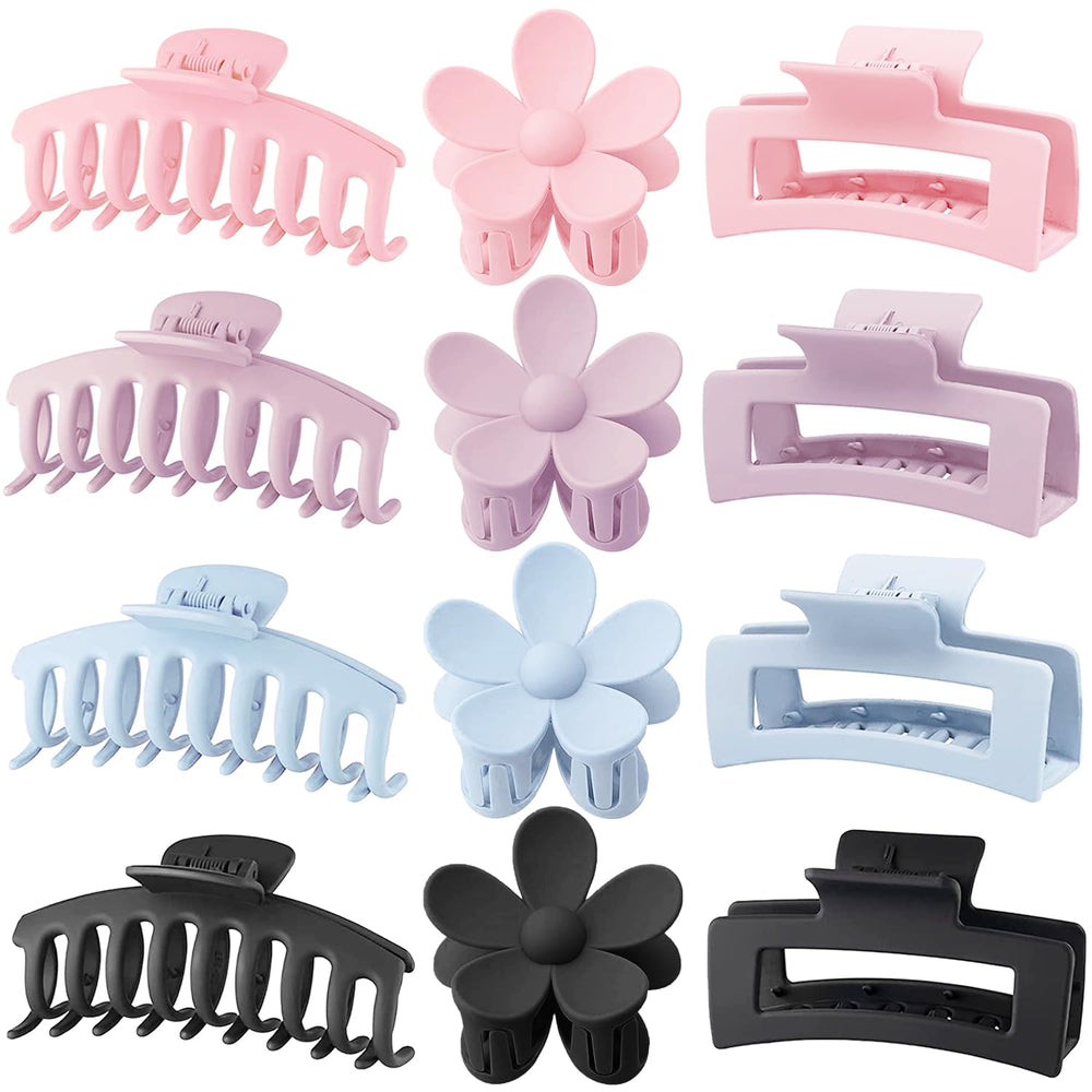 JANFUN front packaging showing 12 matte large hair clips and color variety benefit