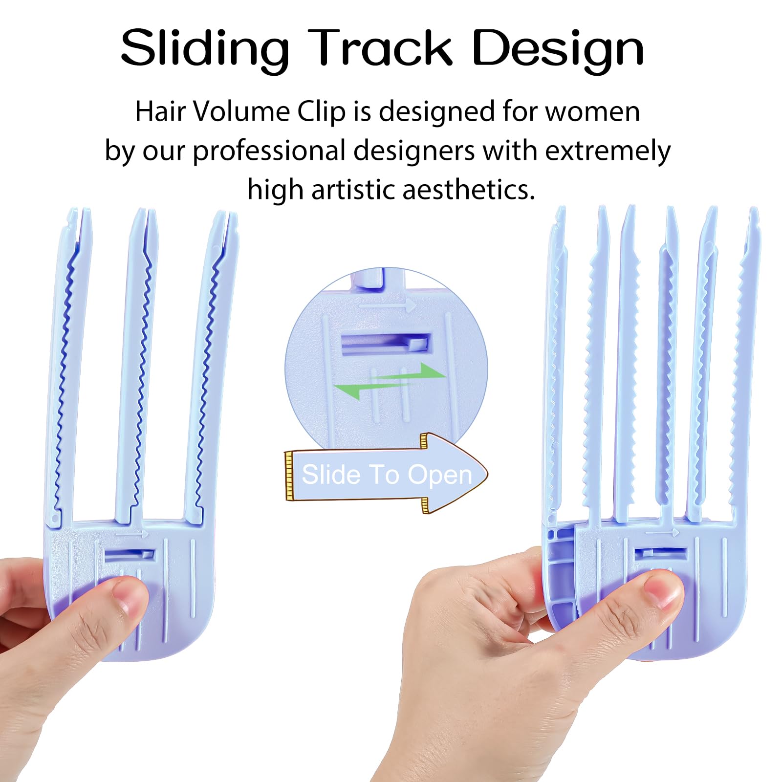 JANFUN large clip close-up showing smooth curve that protects hair and creates volume