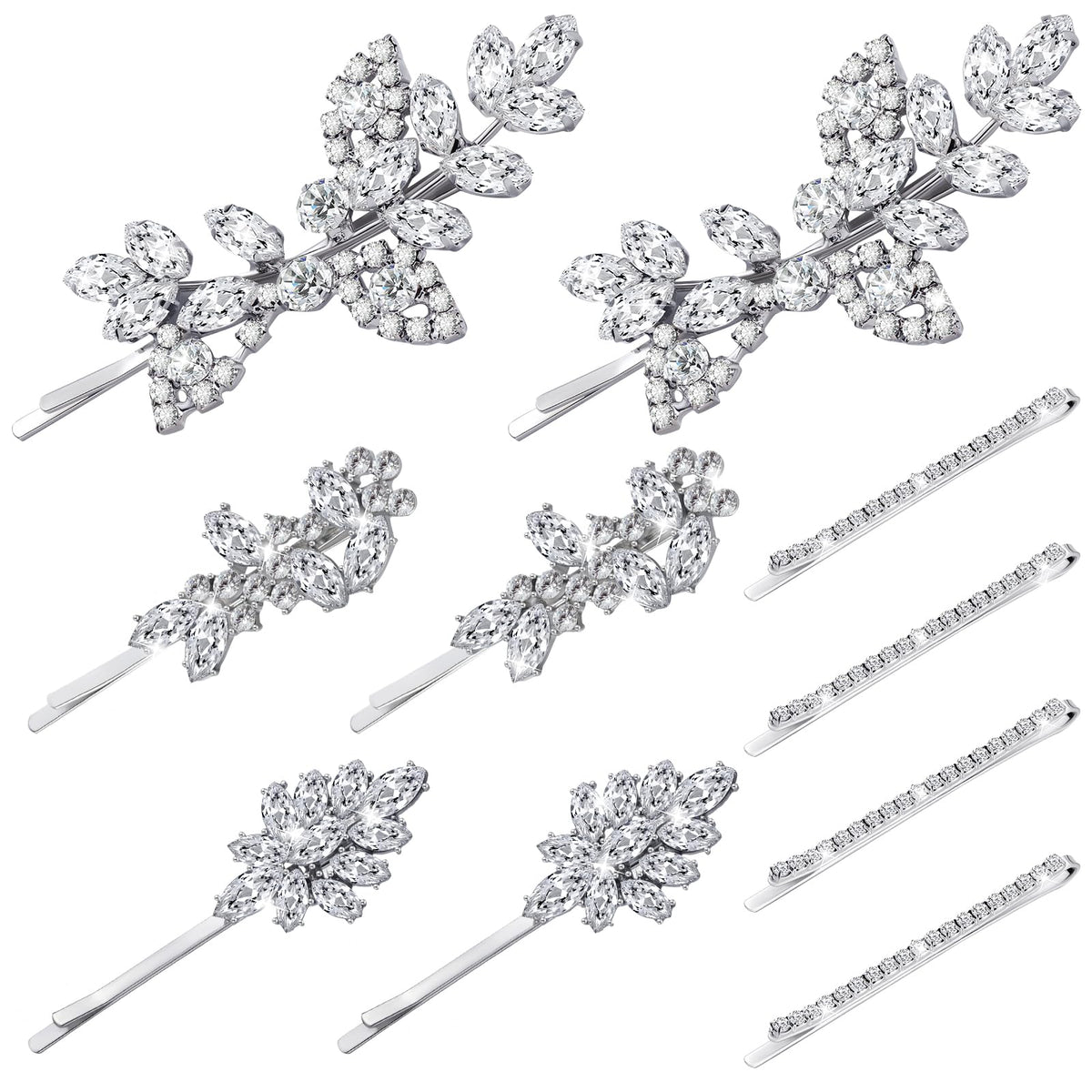 Janinka front packaging showing all ten silver rhinestone clips for event-ready styling