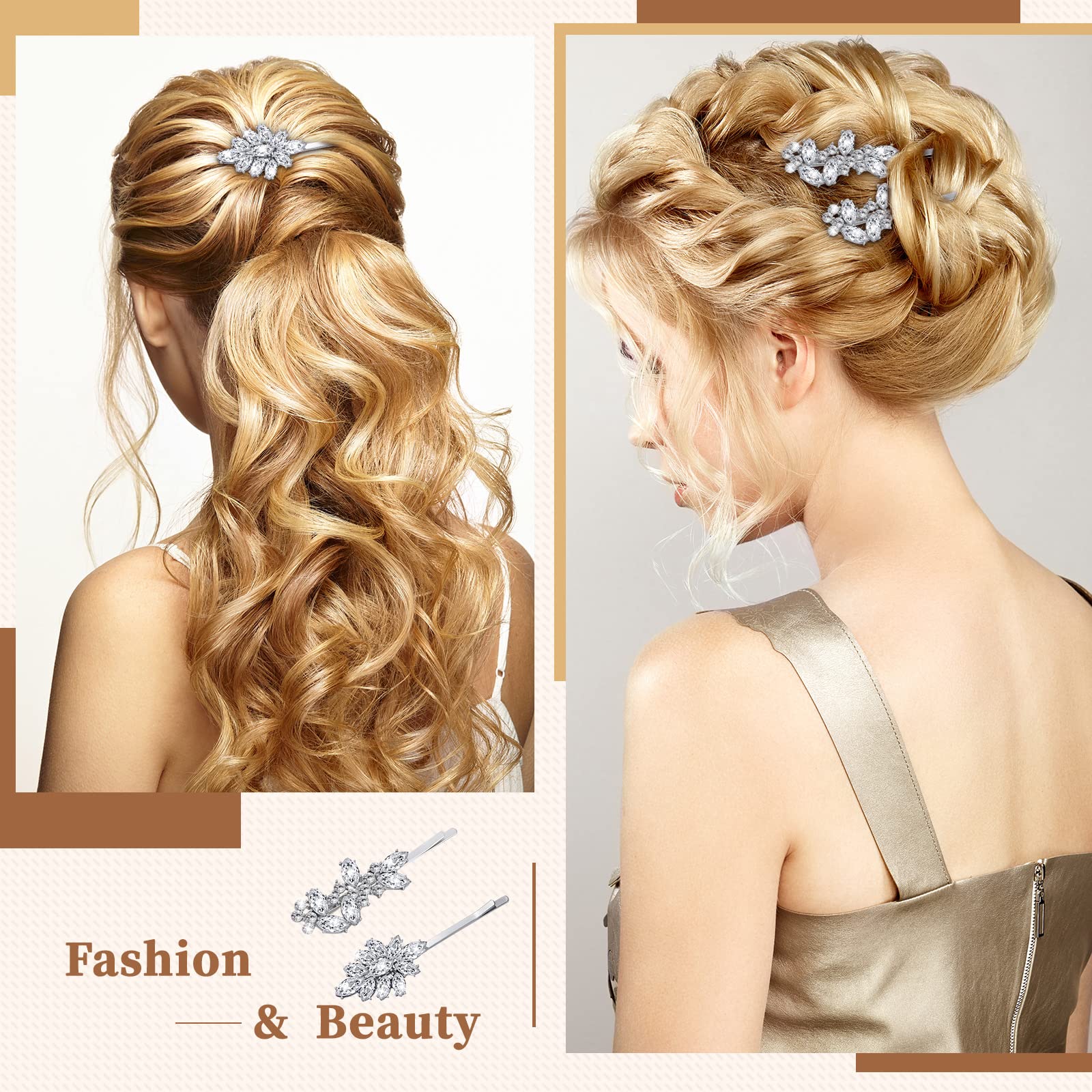 Janinka hair clips used in bridal updo demonstrating hold and decorative shine