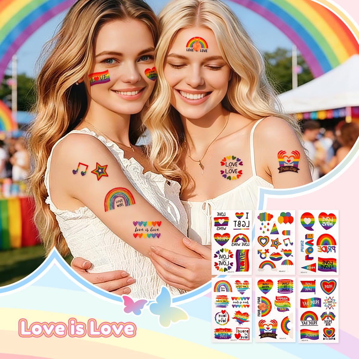 Janolia applied on cheek demonstrating vibrant rainbow accent for festival visibility