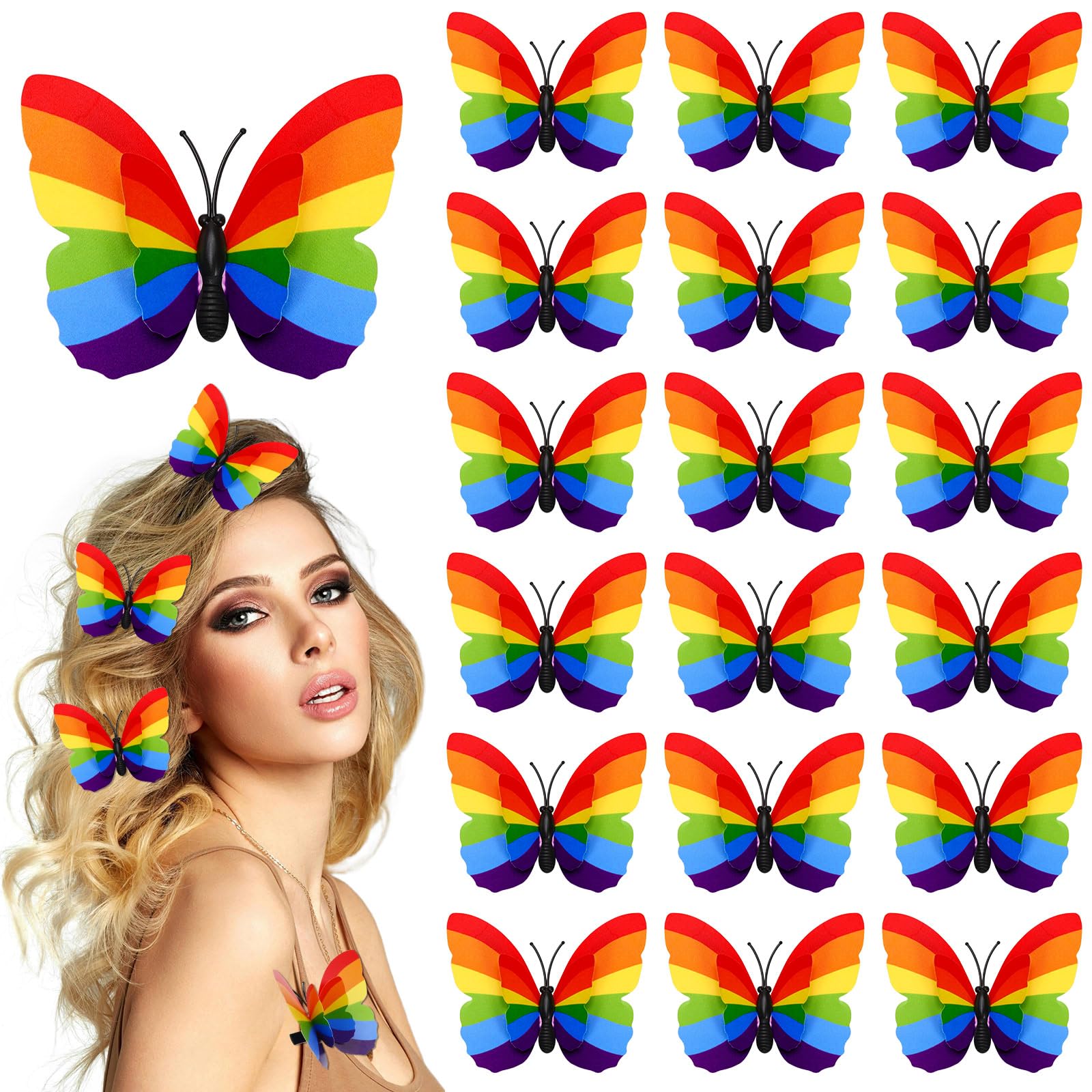 JANYUN front packaging showing 30 rainbow butterfly clips and easy storage benefit