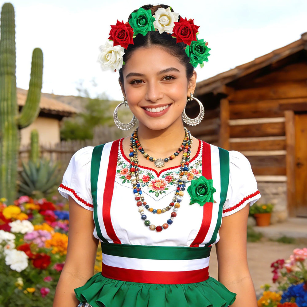 JANYUN rose clip styled in hair showing festive look and comfortable fit