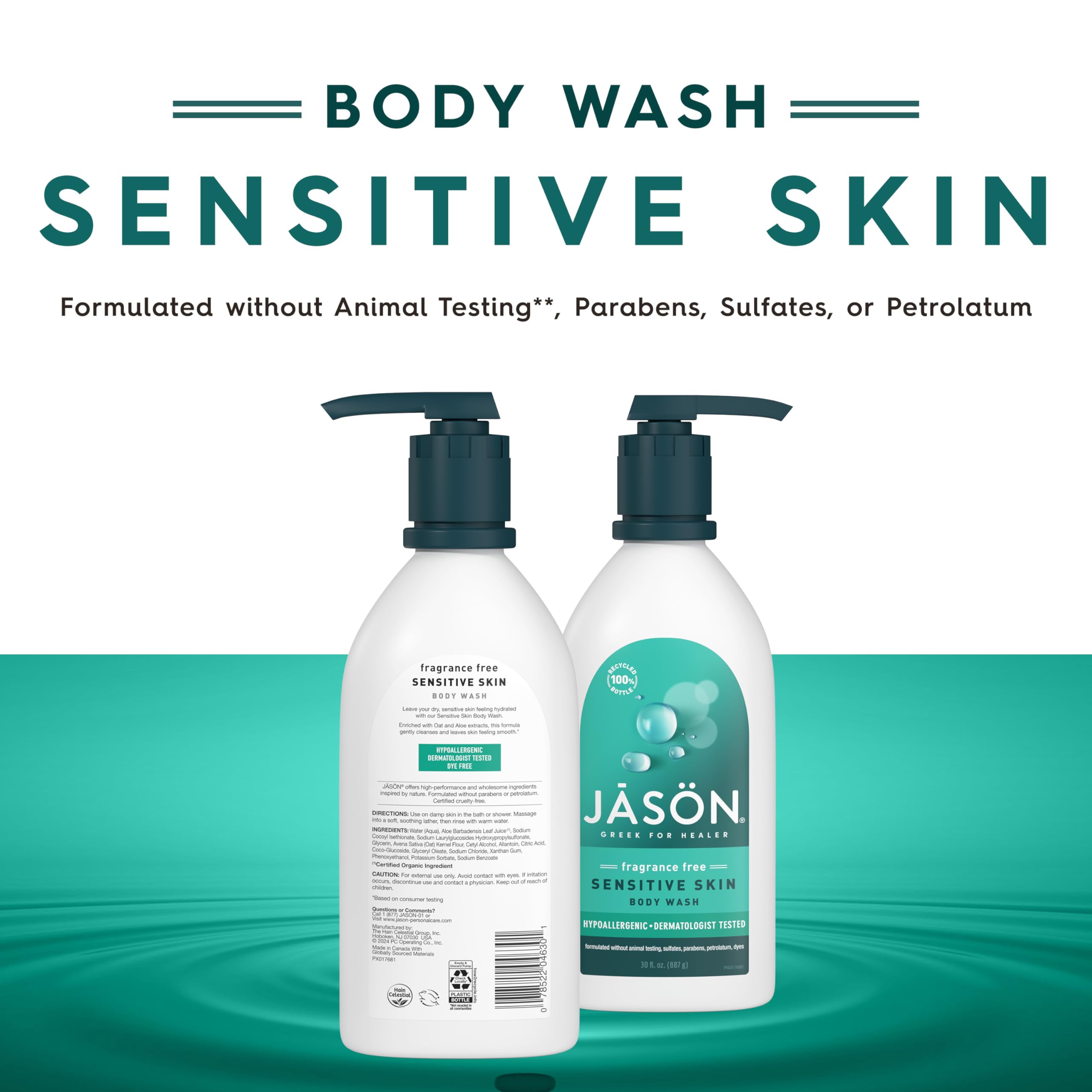 JASON pump and label close-up highlighting ingredient clarity and ease