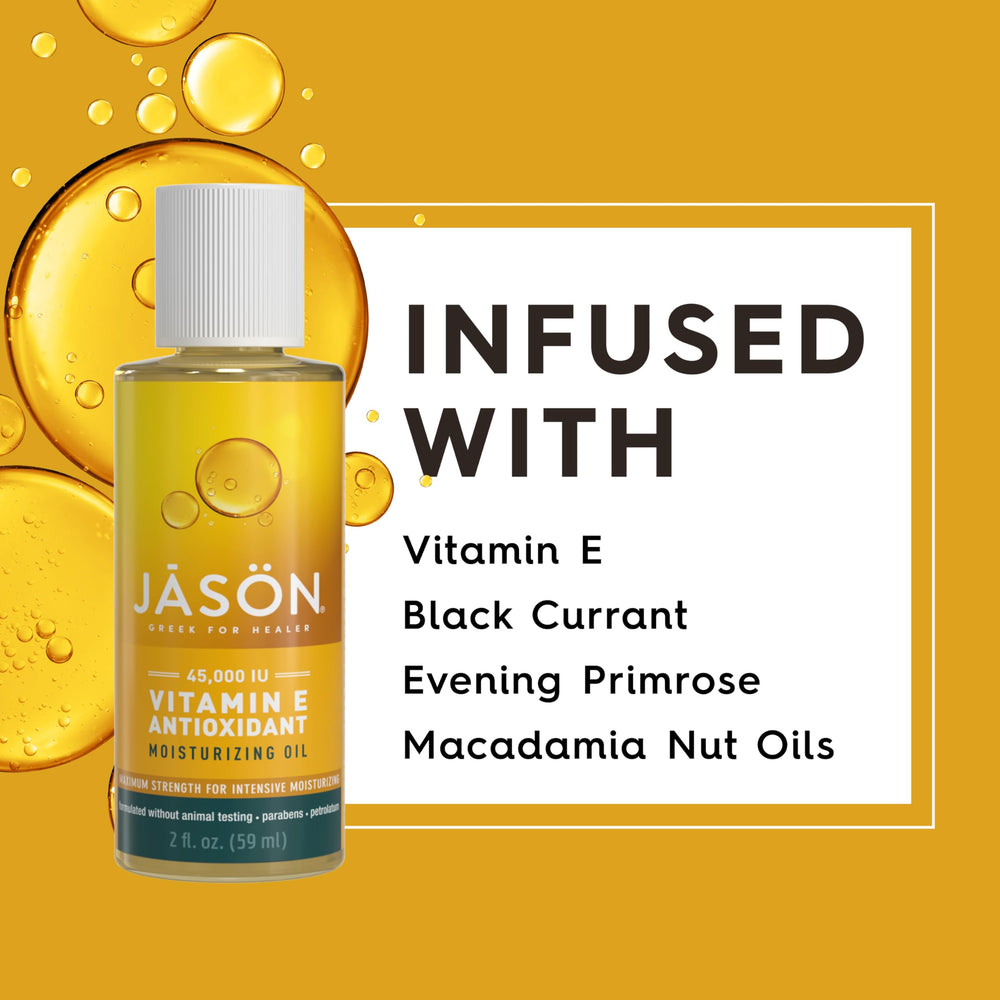 JASON bottle beside black currant and macadamia botanicals highlighting natural ingredients benefit