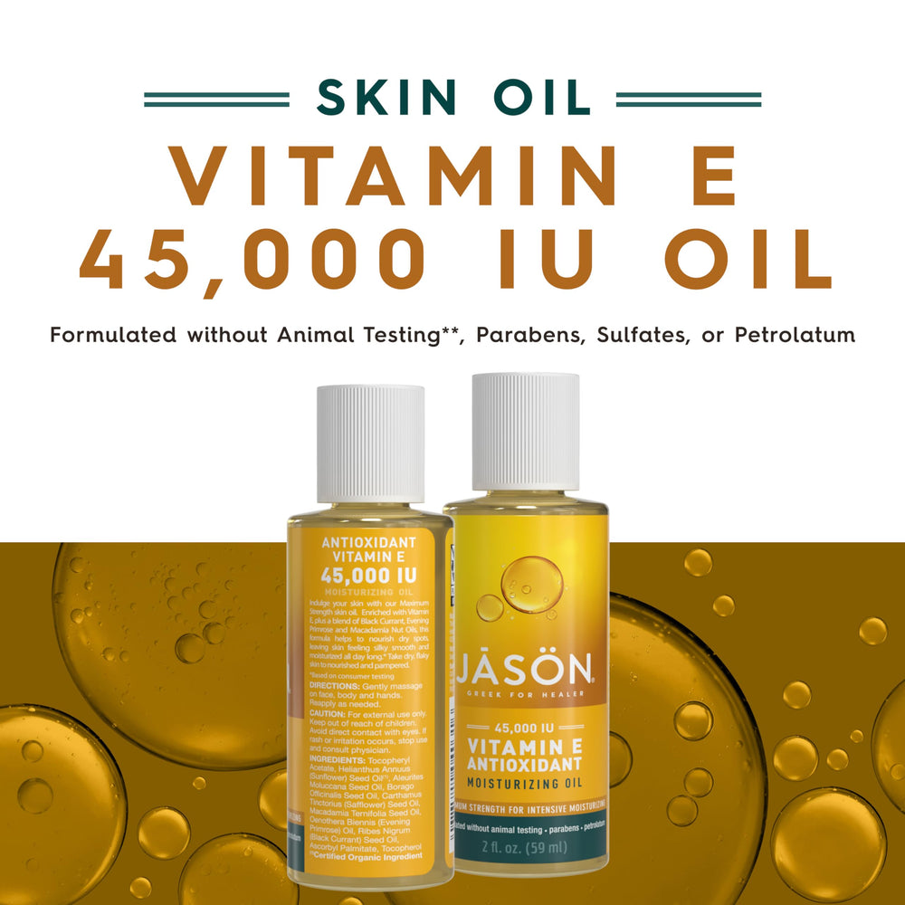 JASON dropper pipette dispensing oil showing rich vitamin E concentration benefit