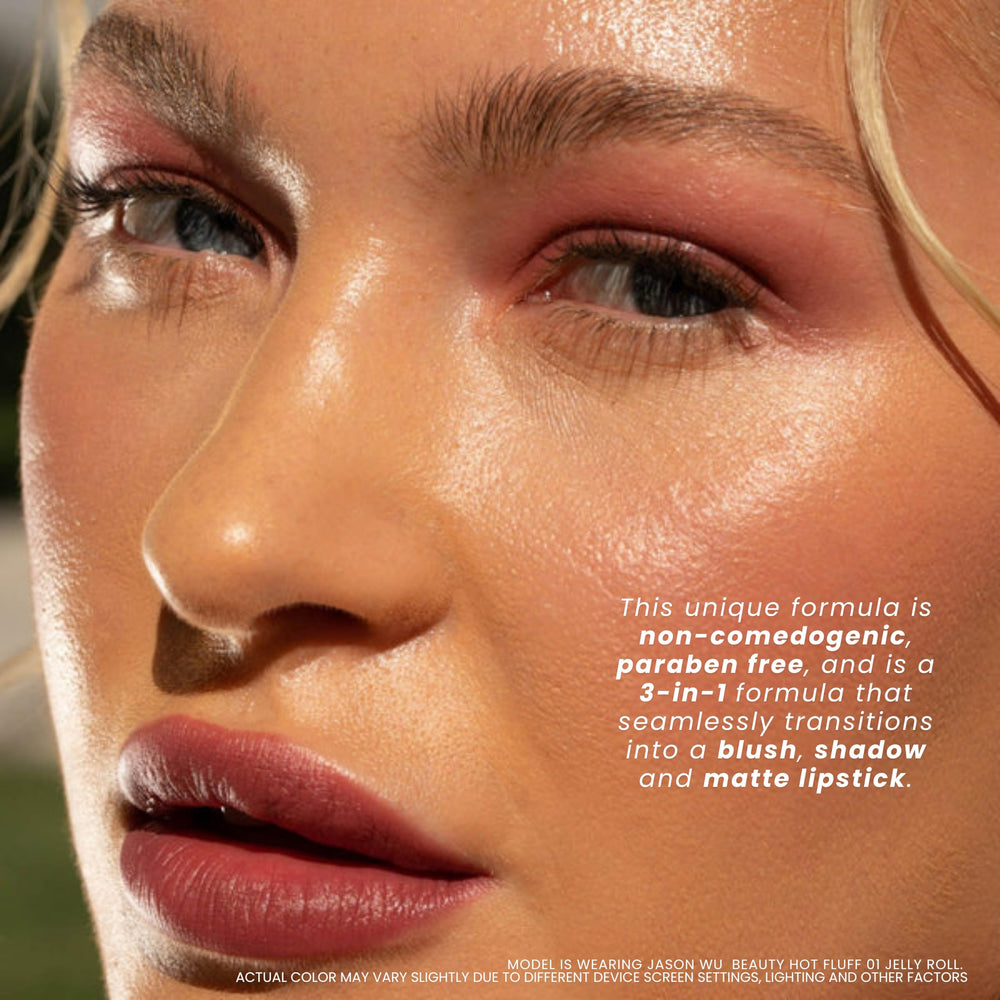 Jason Wu Hot Fluff applied on cheek with finger showing natural blended flush benefit