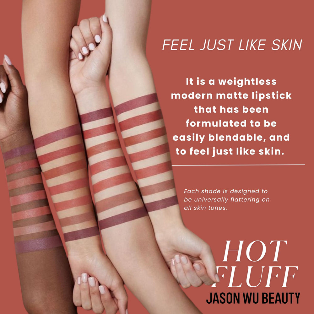 Jason Wu Hot Fluff applied on lips showing smooth matte finish and comfortable wear