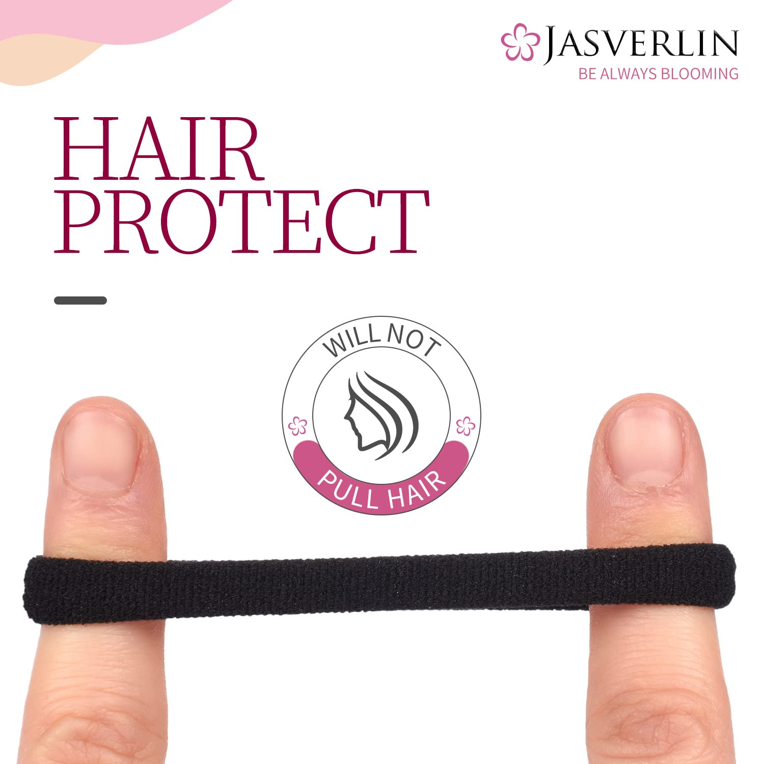 JASVERLIN hair tie holding a bun in thick curly hair showing firm non-slip grip