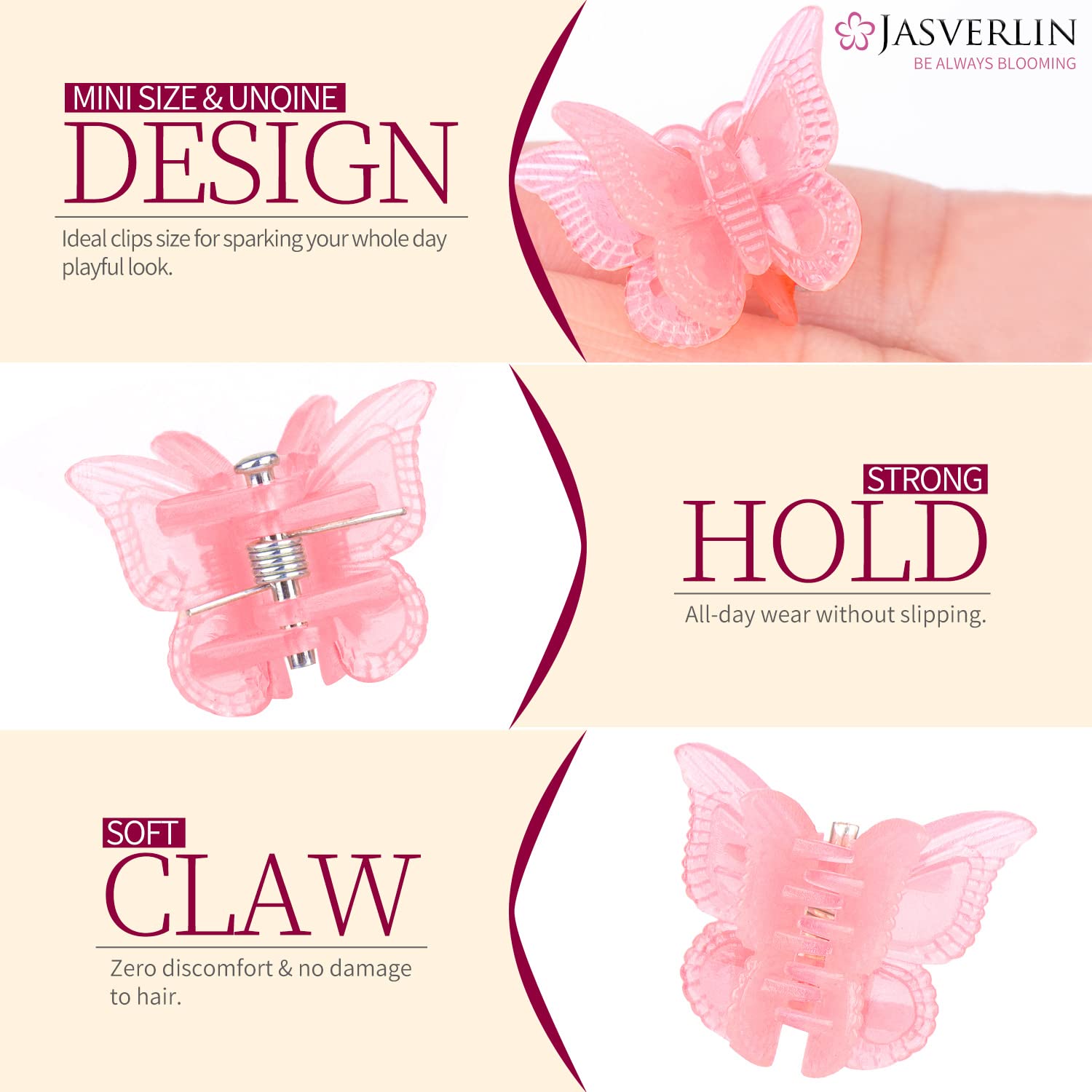 JASVERLIN clips securing a half-up hairstyle demonstrating secure hold and playful style benefit