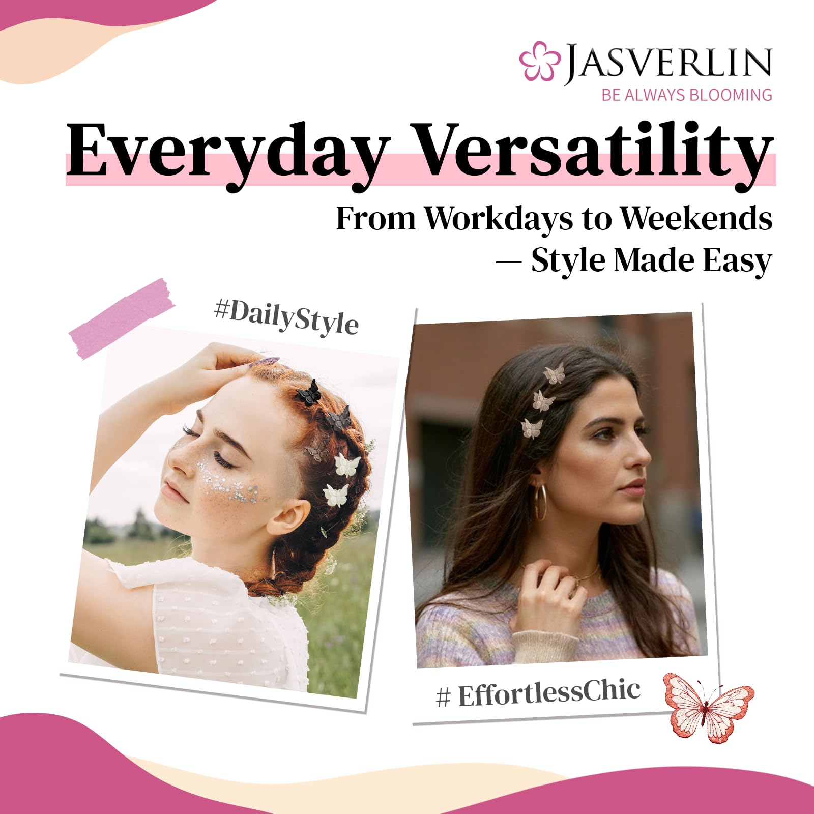 JASVERLIN lifestyle image of clips in festival outfit adding Y2K accent