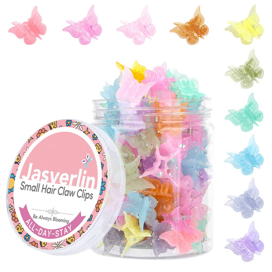 JASVERLIN front view of 50pcs butterfly clips showing full pastel set and packaging benefit: easy selection