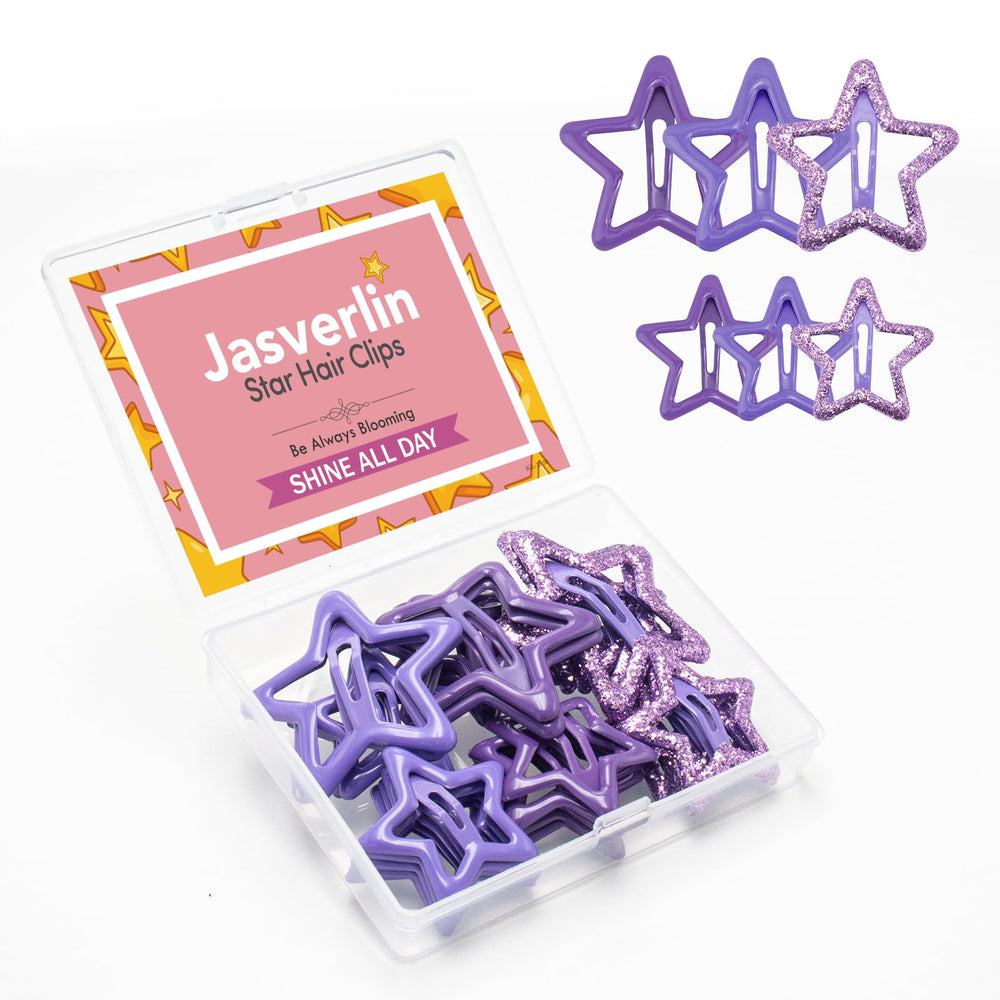 JASVERLIN front view of 36 pink star clips, vibrant pack for styling